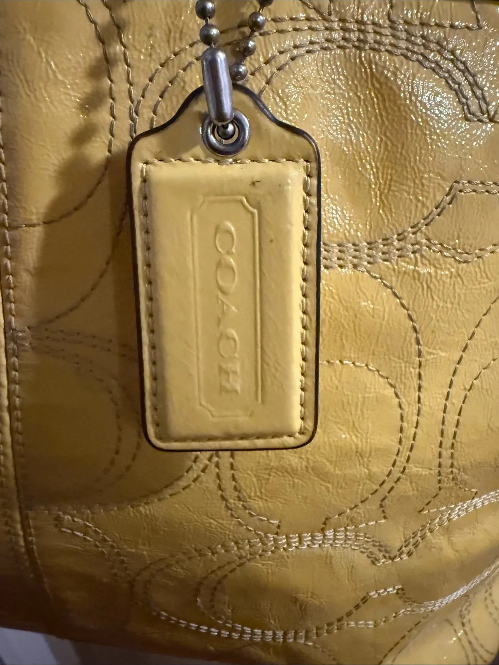 Coach Yellow Leather Signature Tote with Embossed Logo Circles